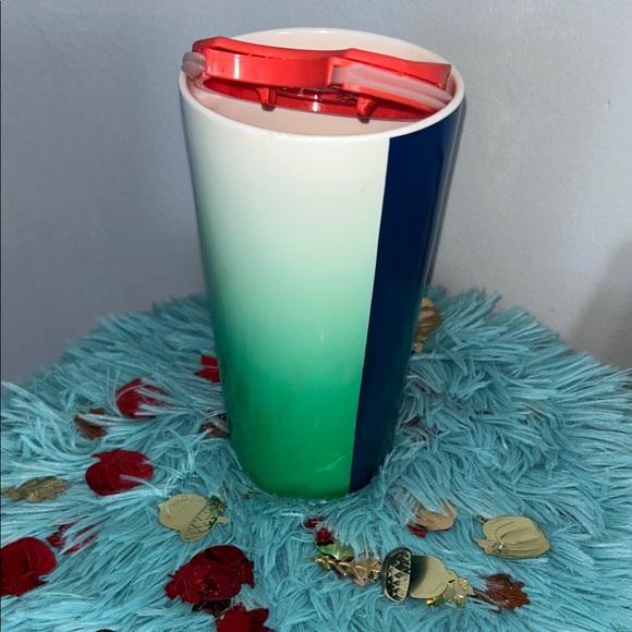Starbucks Green and White Gradient Ceramic Tumbler with Red Lid - Picture 4 of 4